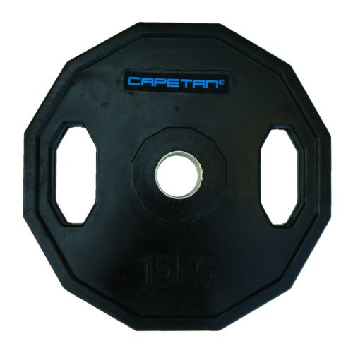 Capetan® Olympia 15 kg utegni disk gumirane površine s dvije ručke, kvadratna zaštita od prevrtanja s promjerom rupe od 51mm