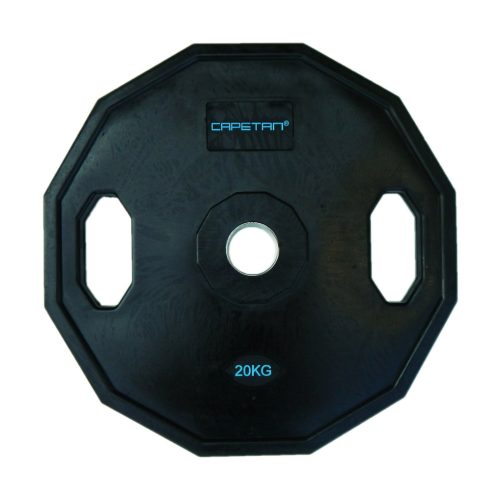 Capetan® Olympia 20 kg utegni disk gumirane površine s dvije ručke, kvadratna zaštita od prevrtanja s promjerom rupe od 51mm