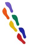 Tactic Sport niz stopalnih oznaka poda od gumene materije, imun opasnosti sklizanja 18x8 cm, u 6 različitih boja.